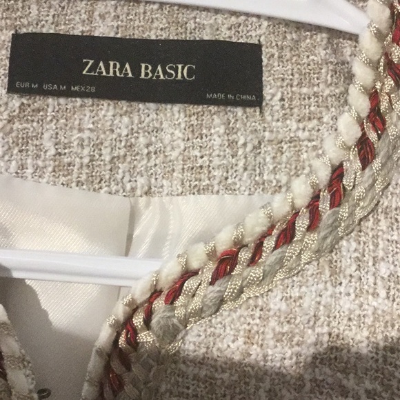 Zara texture jacket/blazer beige cream  with contrast piping pockets & buttons - Picture 8 of 11